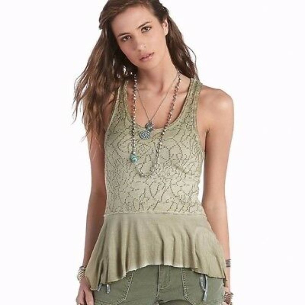 Free People Rally Perforated Peplum Tank Top Green Size Small